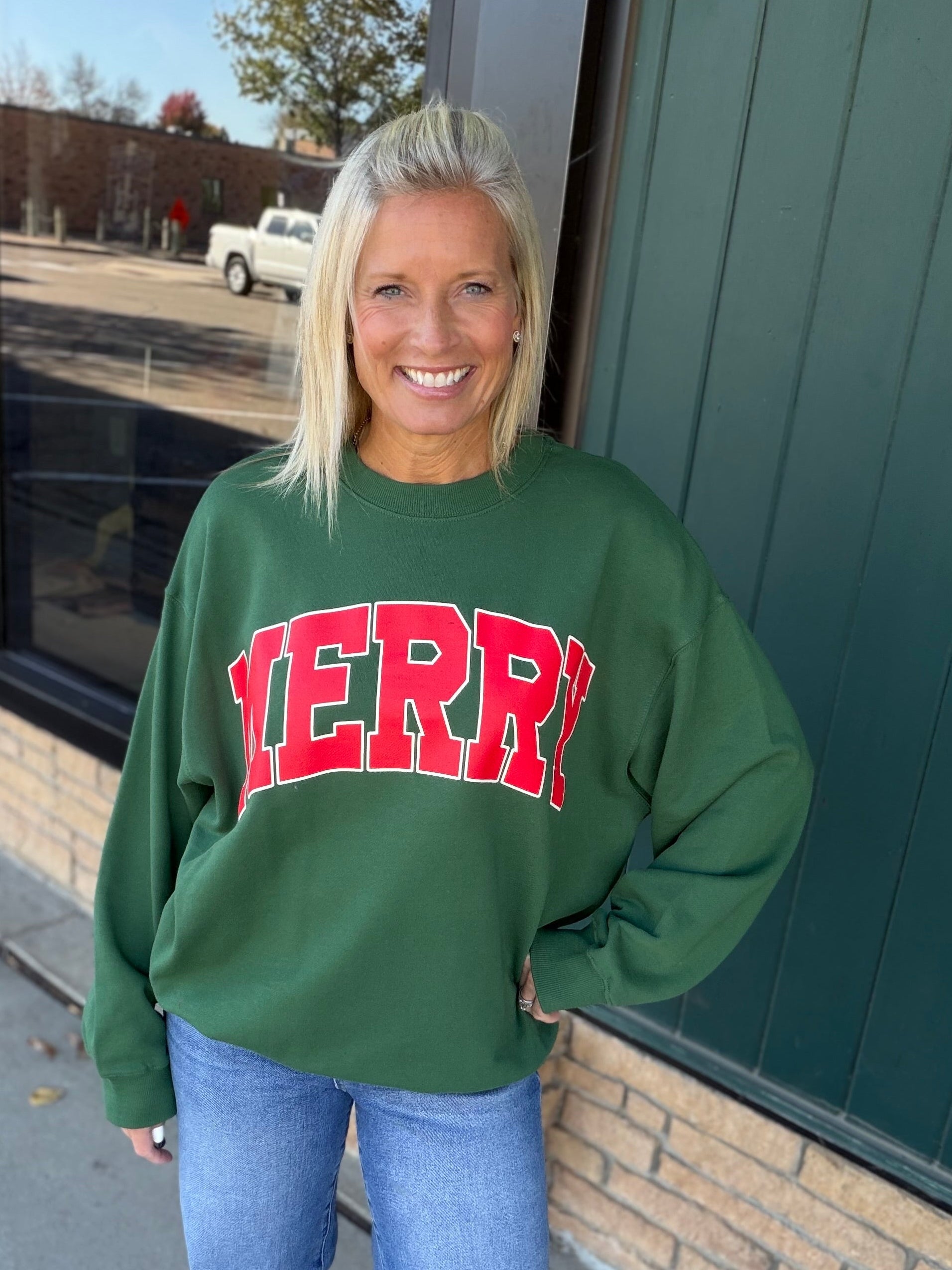 Green Merry Crewneck Sweatshirt Top - Sweatshirt TRES BIEN