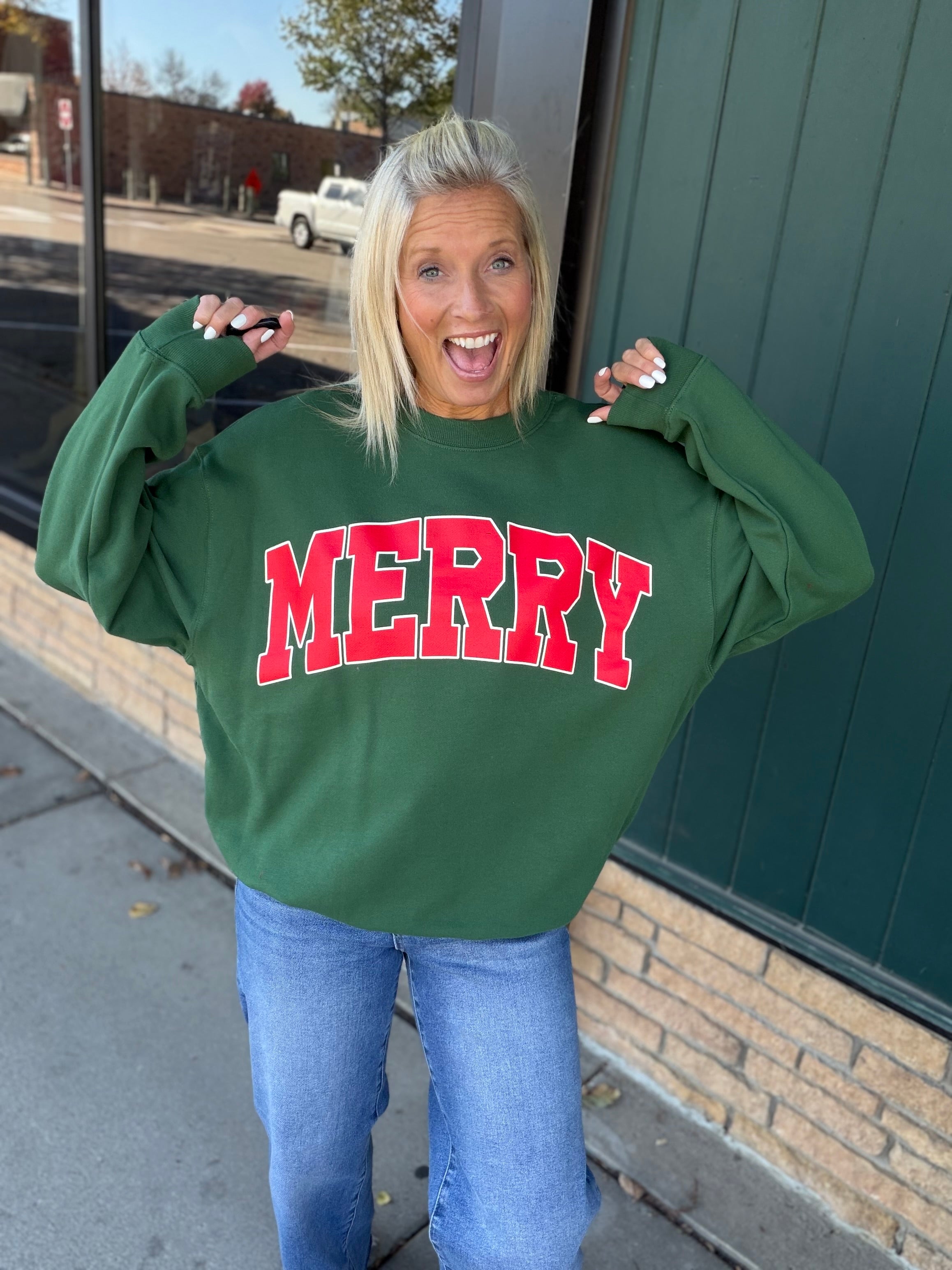 Green Merry Crewneck Sweatshirt Top - Sweatshirt TRES BIEN