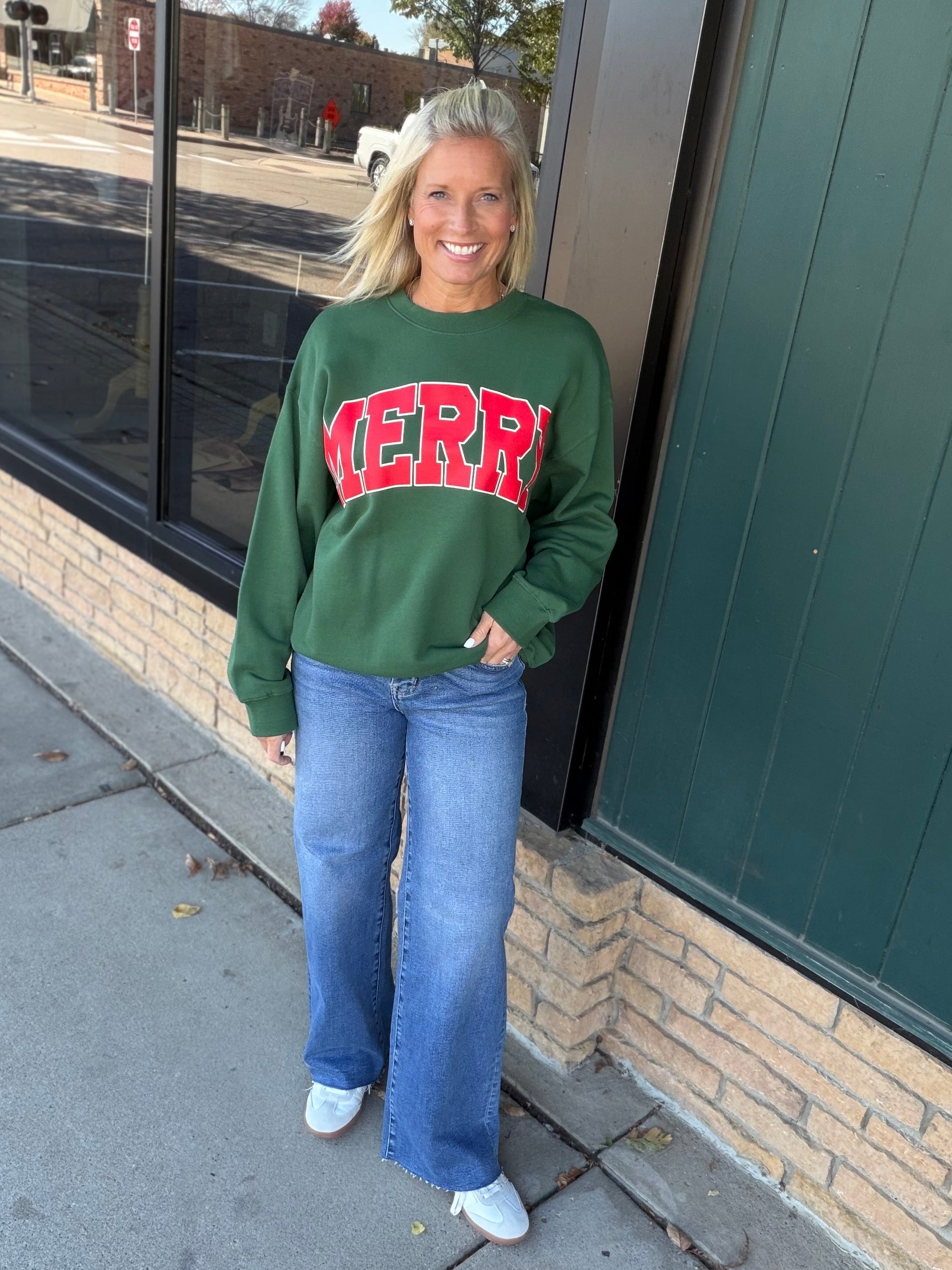 Green Merry Crewneck Sweatshirt Top - Sweatshirt TRES BIEN