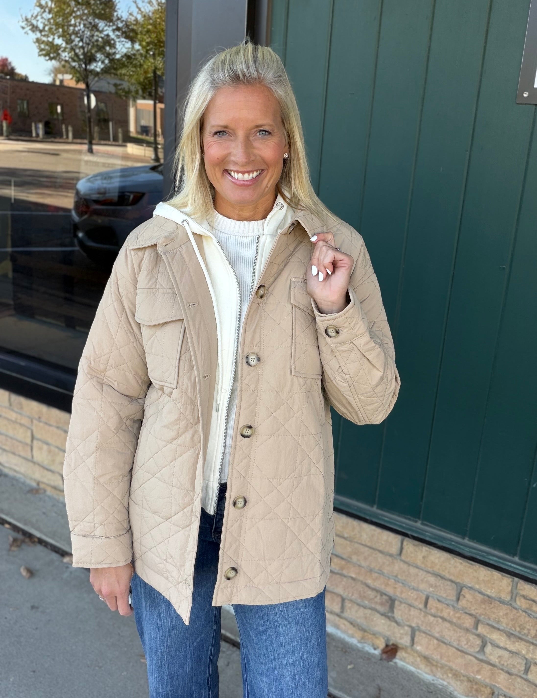 Latte Quilted Hooded Jacket Outerwear- Jackets Mystree