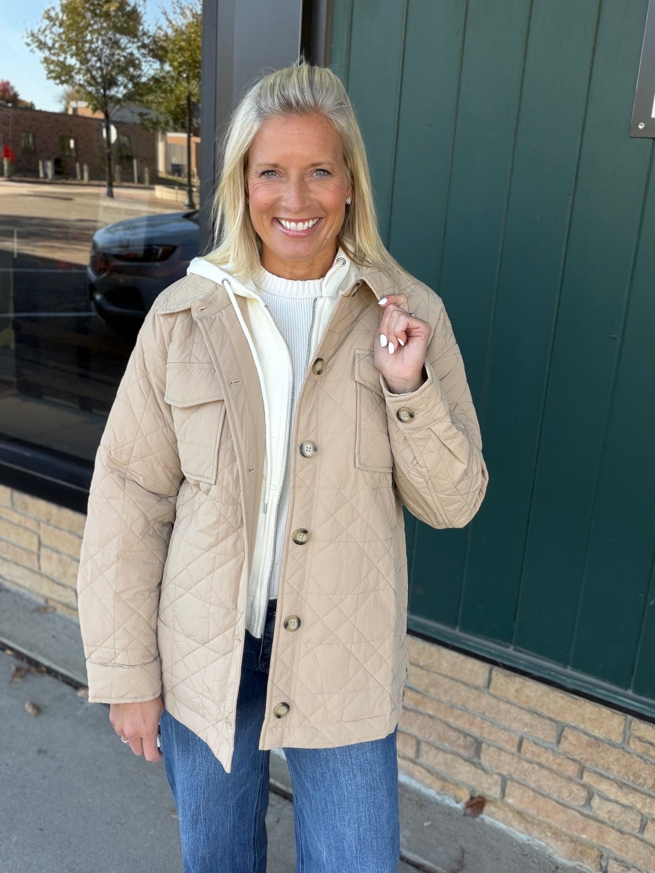 Latte Quilted Hooded Jacket Outerwear- Jackets Mystree