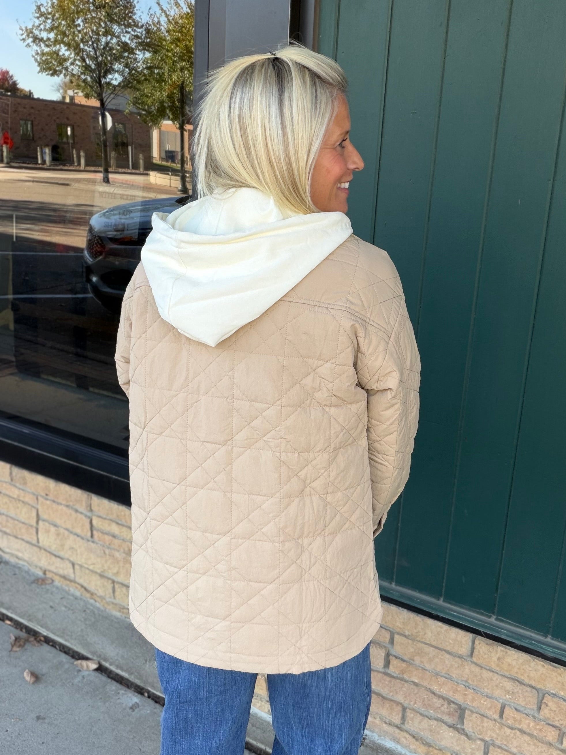 Latte Quilted Hooded Jacket Outerwear- Jackets Mystree