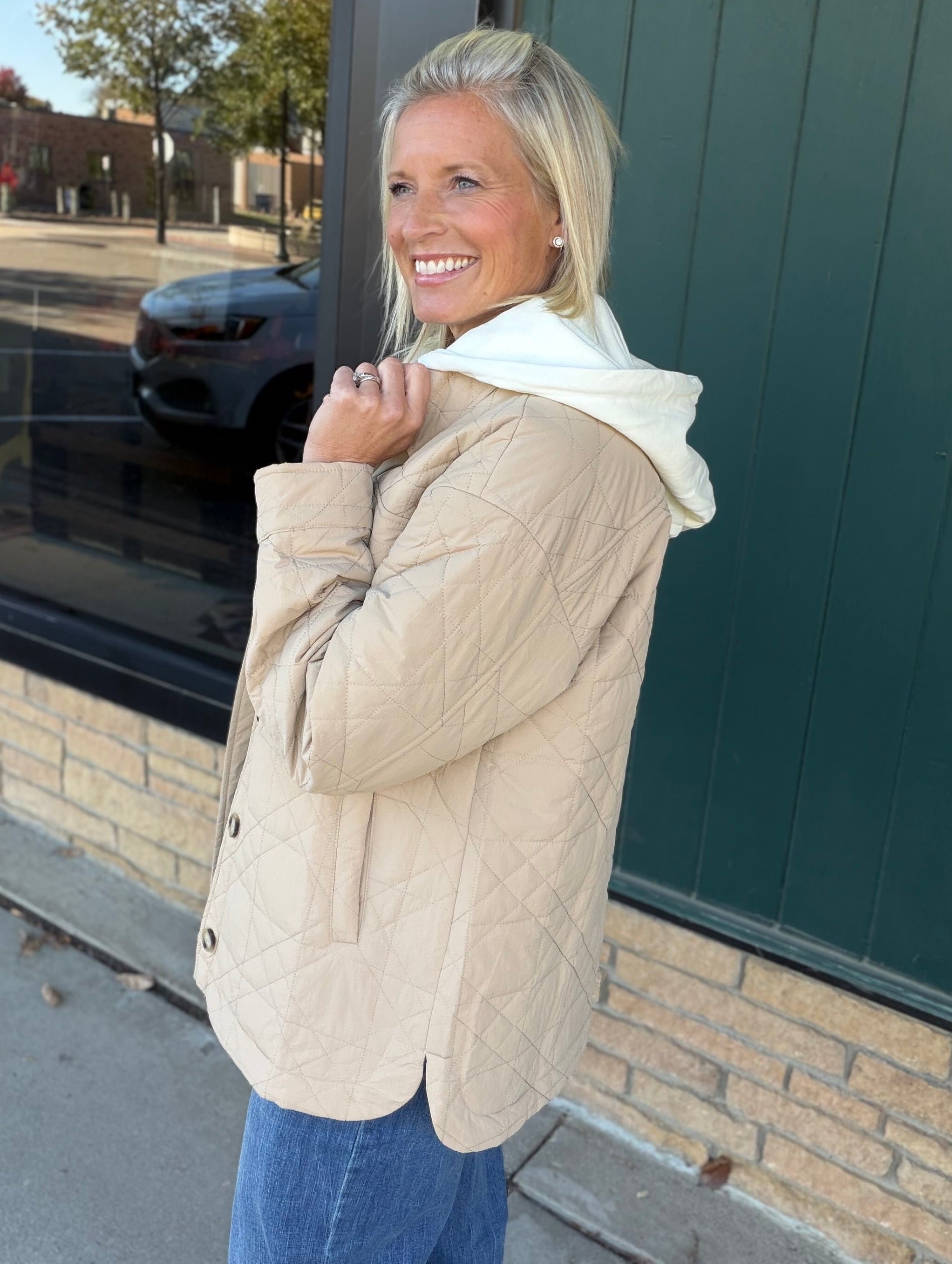 Latte Quilted Hooded Jacket Outerwear- Jackets Mystree