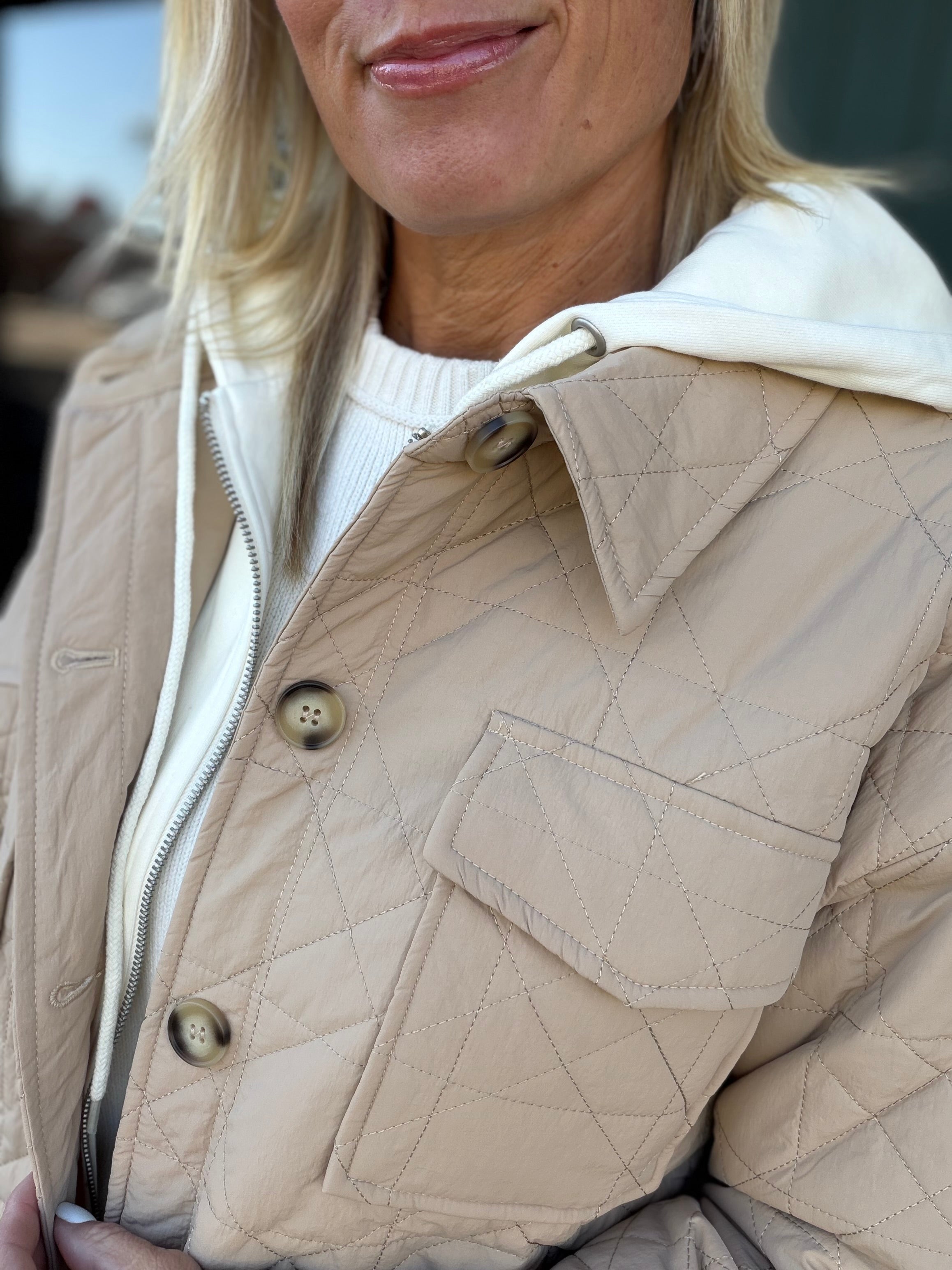 Latte Quilted Hooded Jacket Outerwear- Jackets Mystree