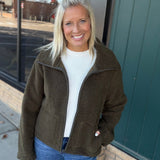 Dena Olive Shearling Zip Up Jacket Outerwear- Jackets KUT FROM THE KLOTH