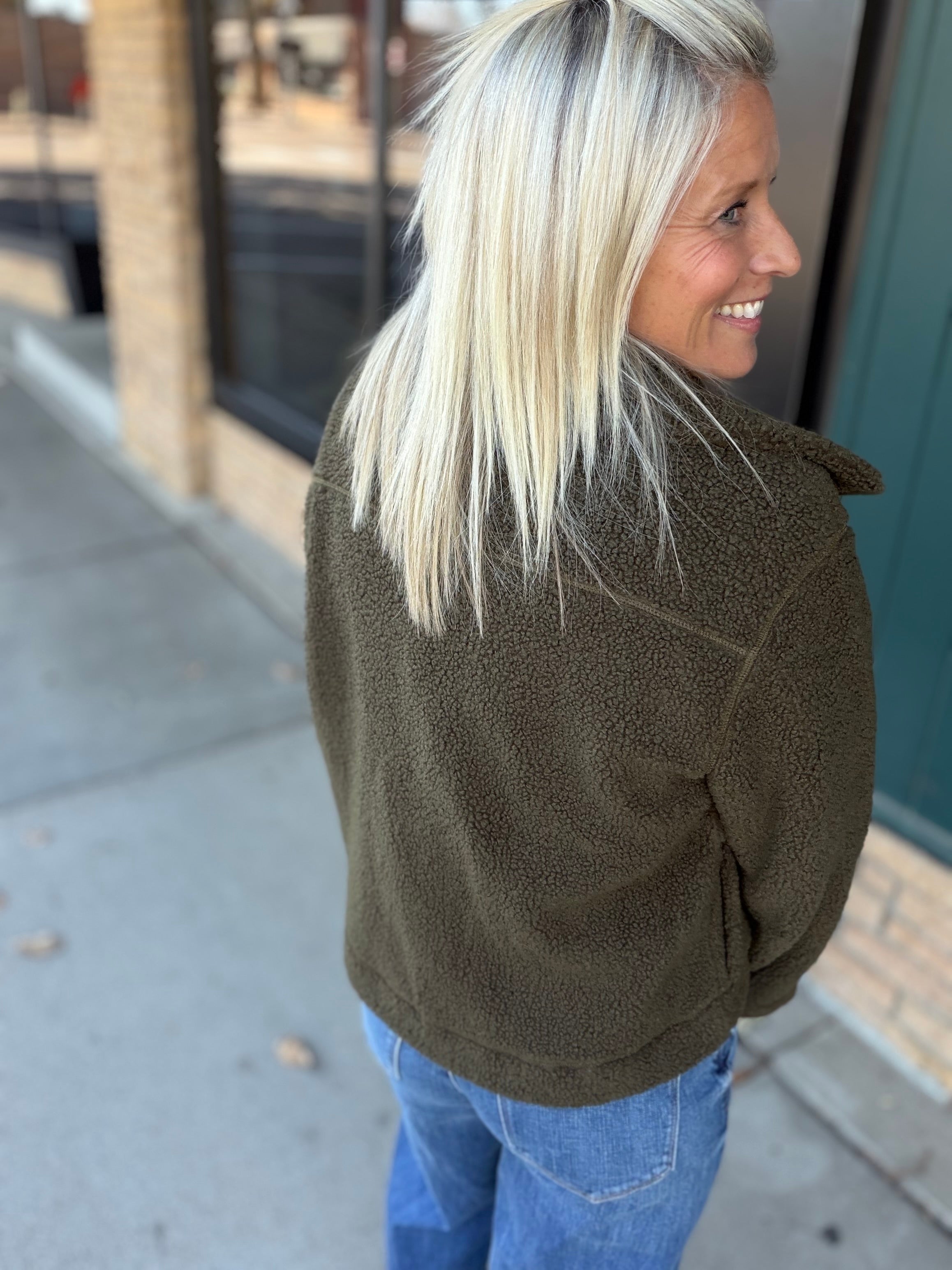 Dena Olive Shearling Zip Up Jacket Outerwear- Jackets KUT FROM THE KLOTH
