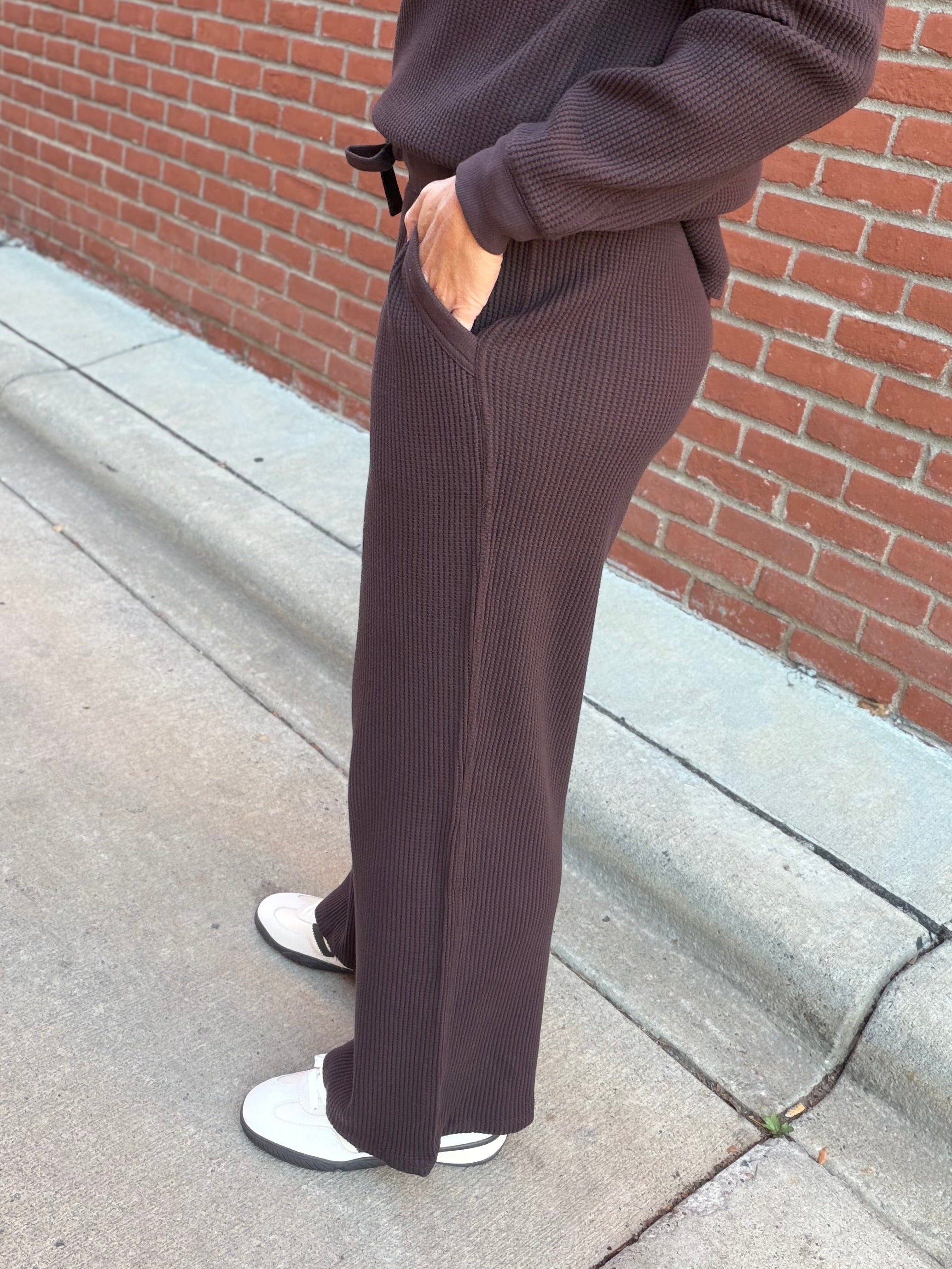 Chocolate Stowe Washed Waffle Pants Bottom- Pants FLAG AND ANTHEM