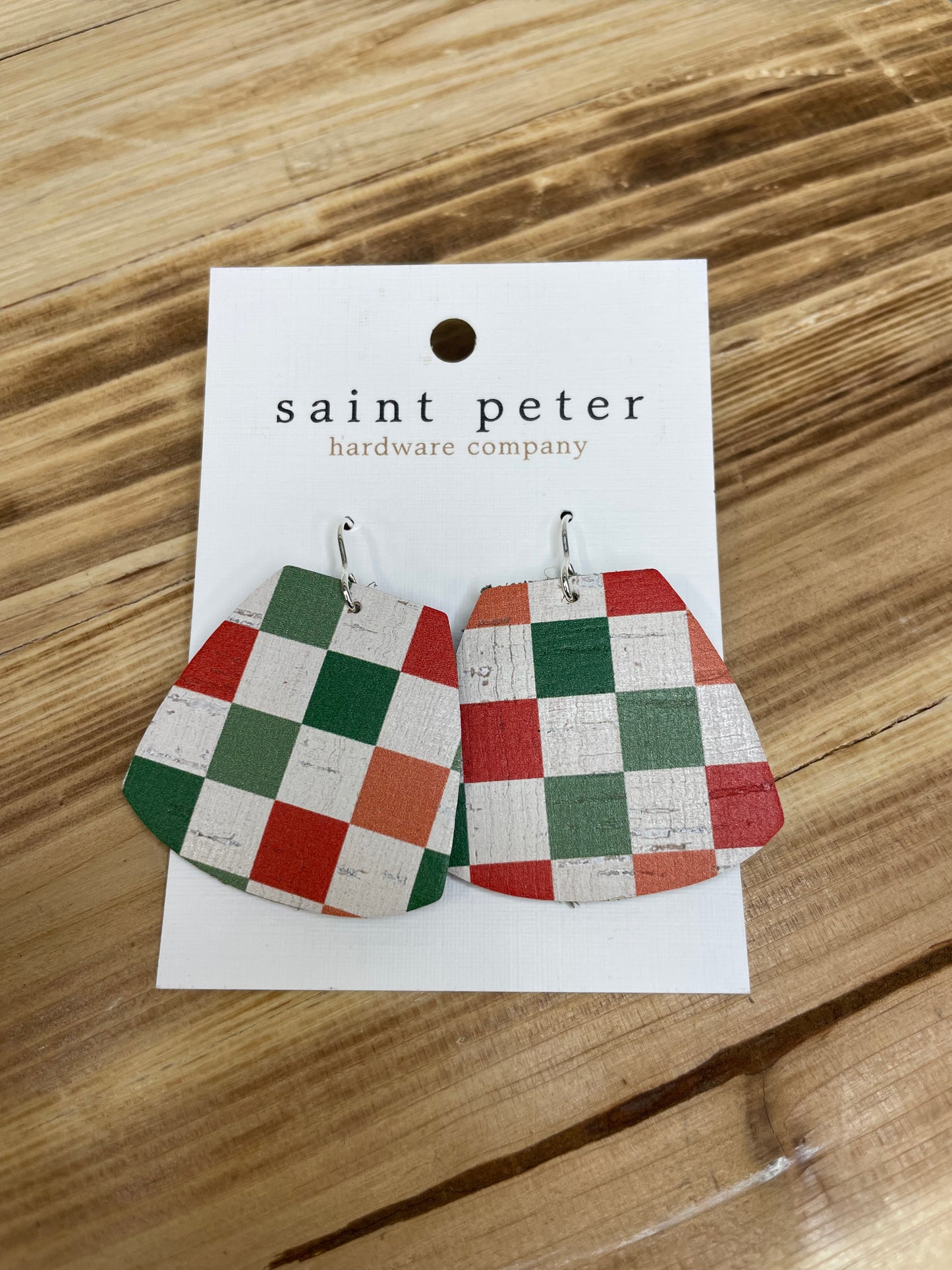 Red Green White Plaid Earring