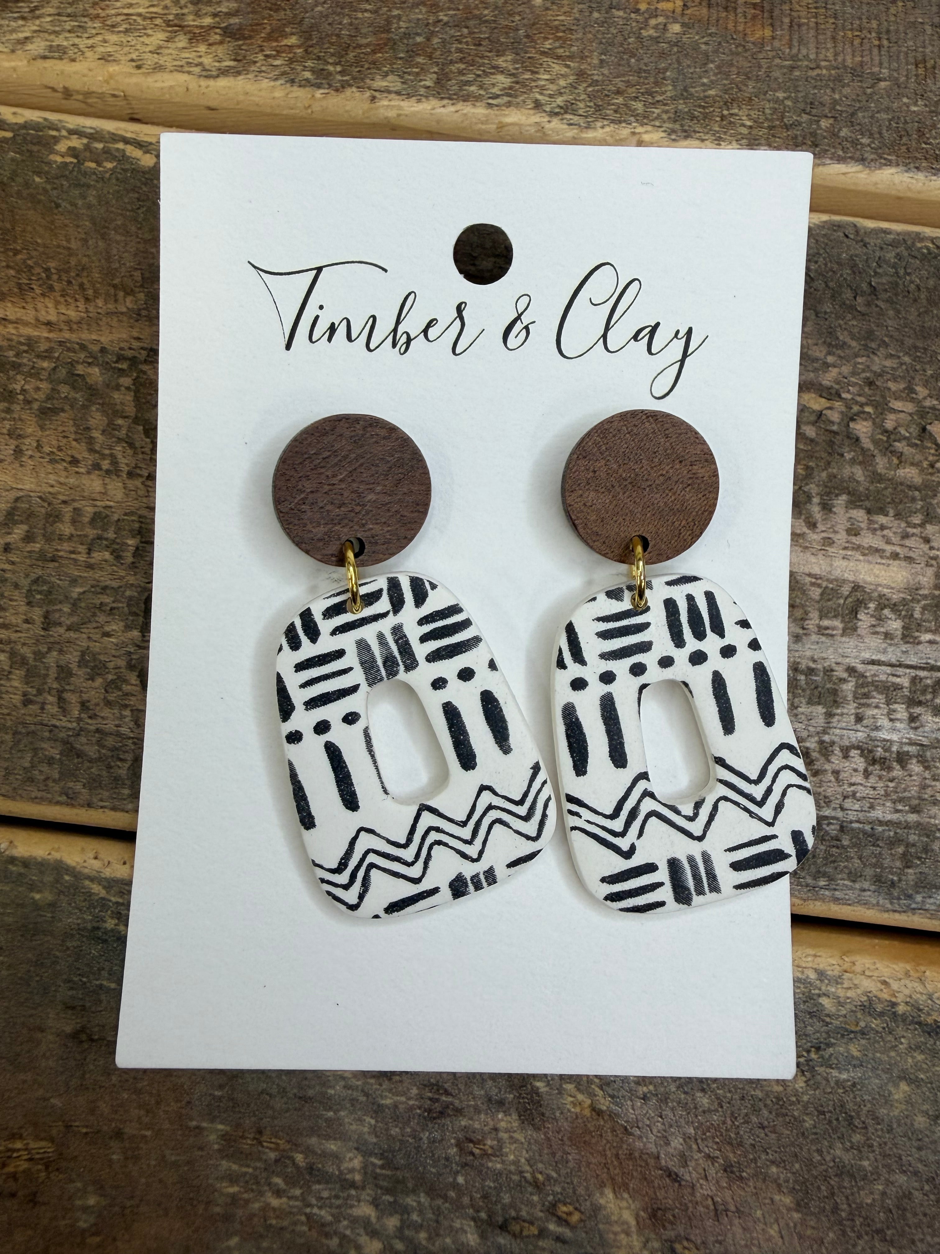 Wood Black and White Earrings Jewelry - Earrings Timber & Clay