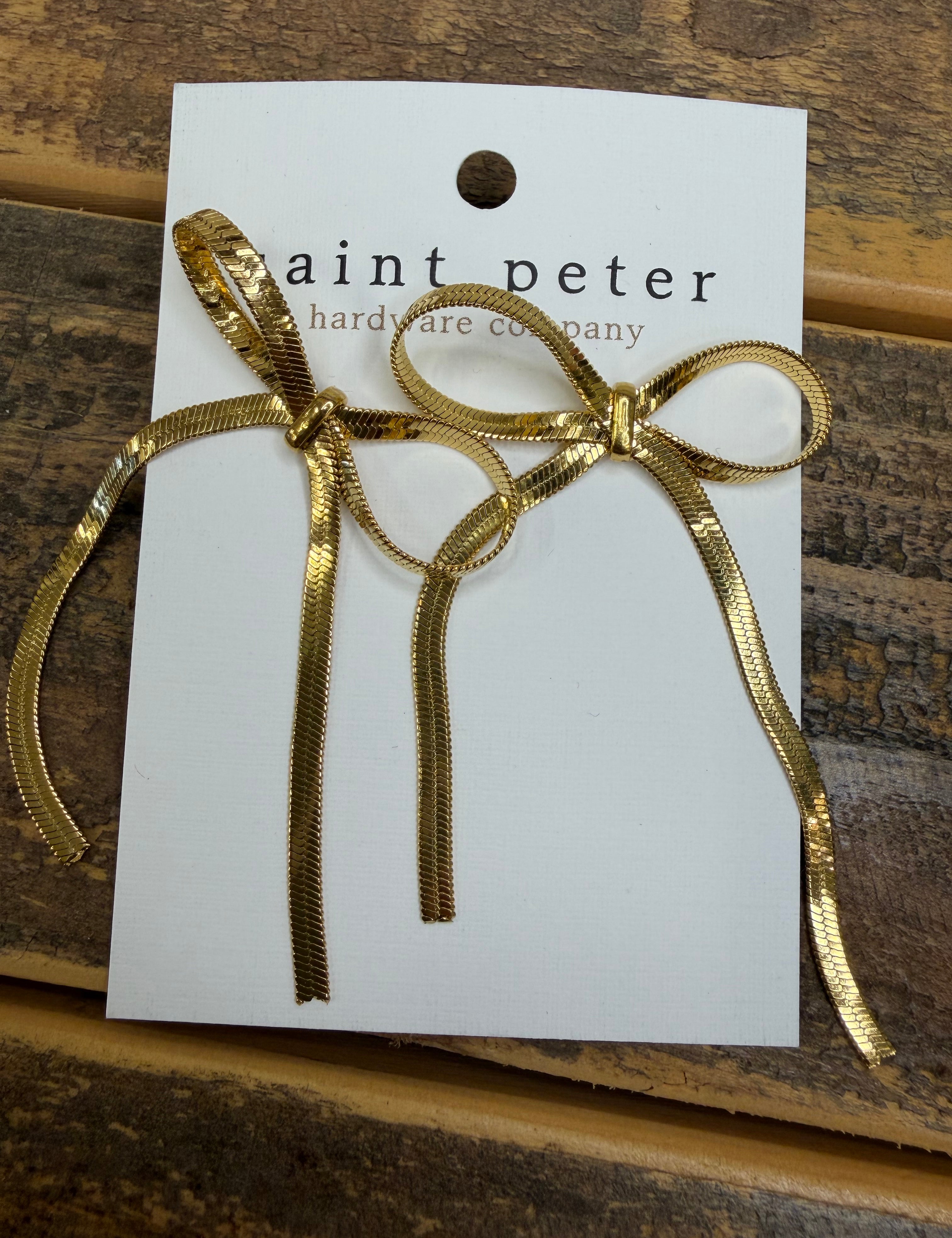 Gold Chain Bow Earrings Jewelry - Earrings St. Peter Hardware