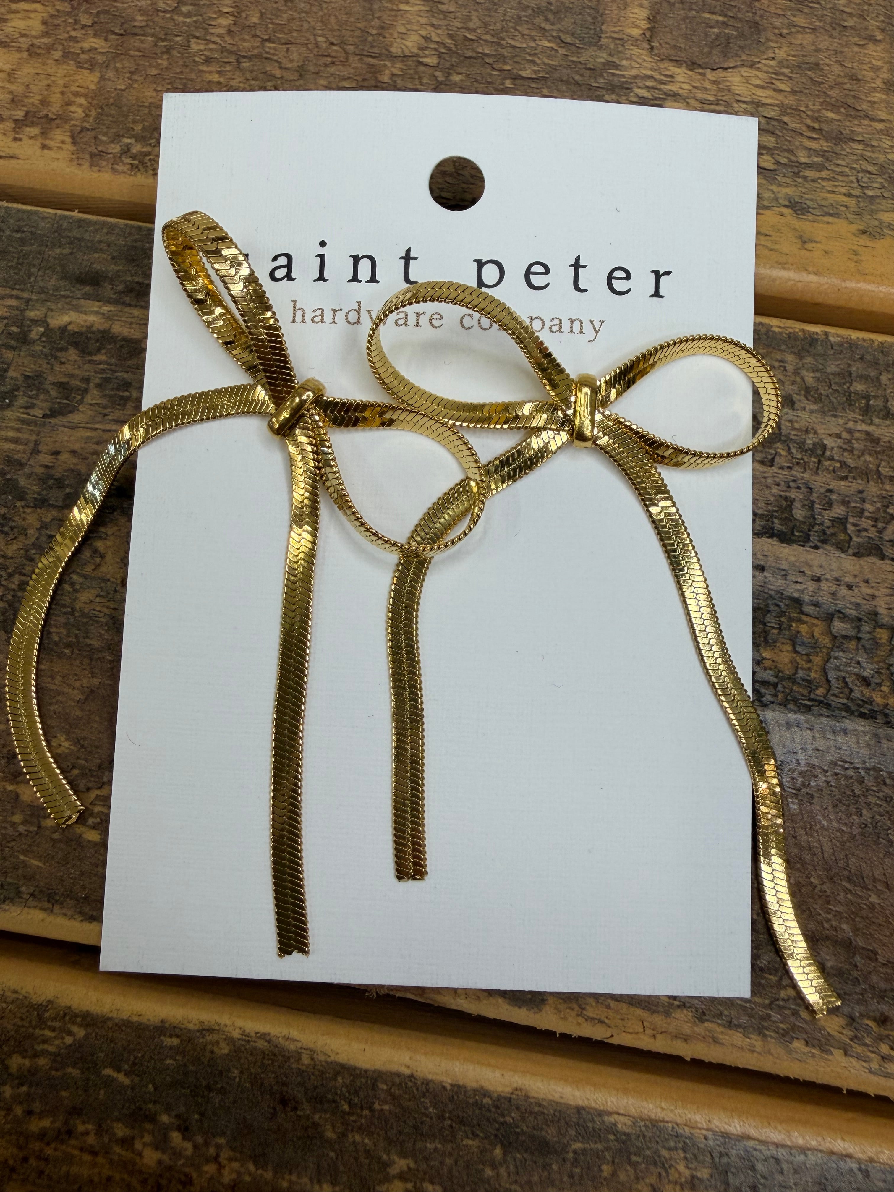 Gold Chain Bow Earrings Jewelry - Earrings St. Peter Hardware