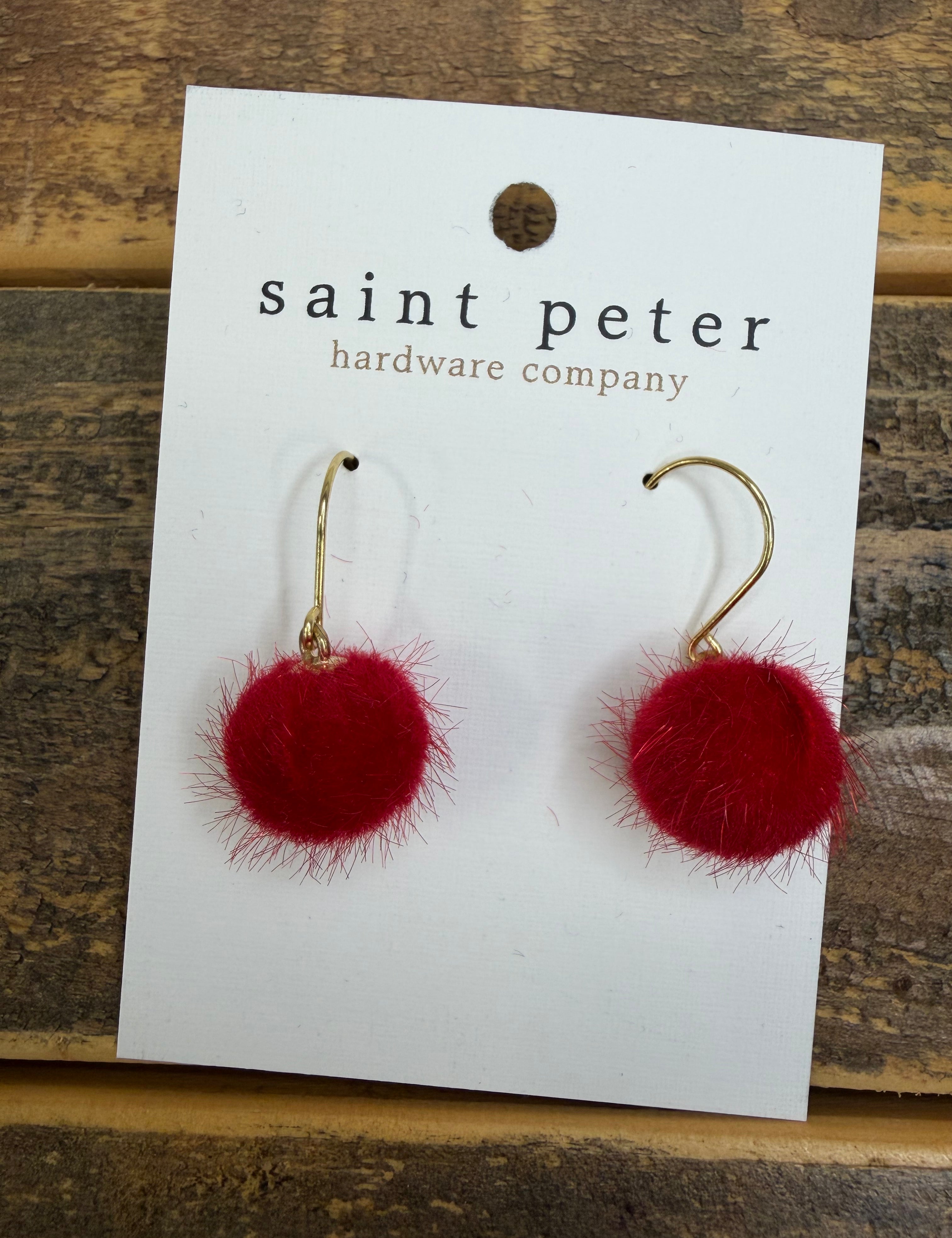 Fuzzy Red Ball Earrings Jewelry - Earrings St. Peter Hardware