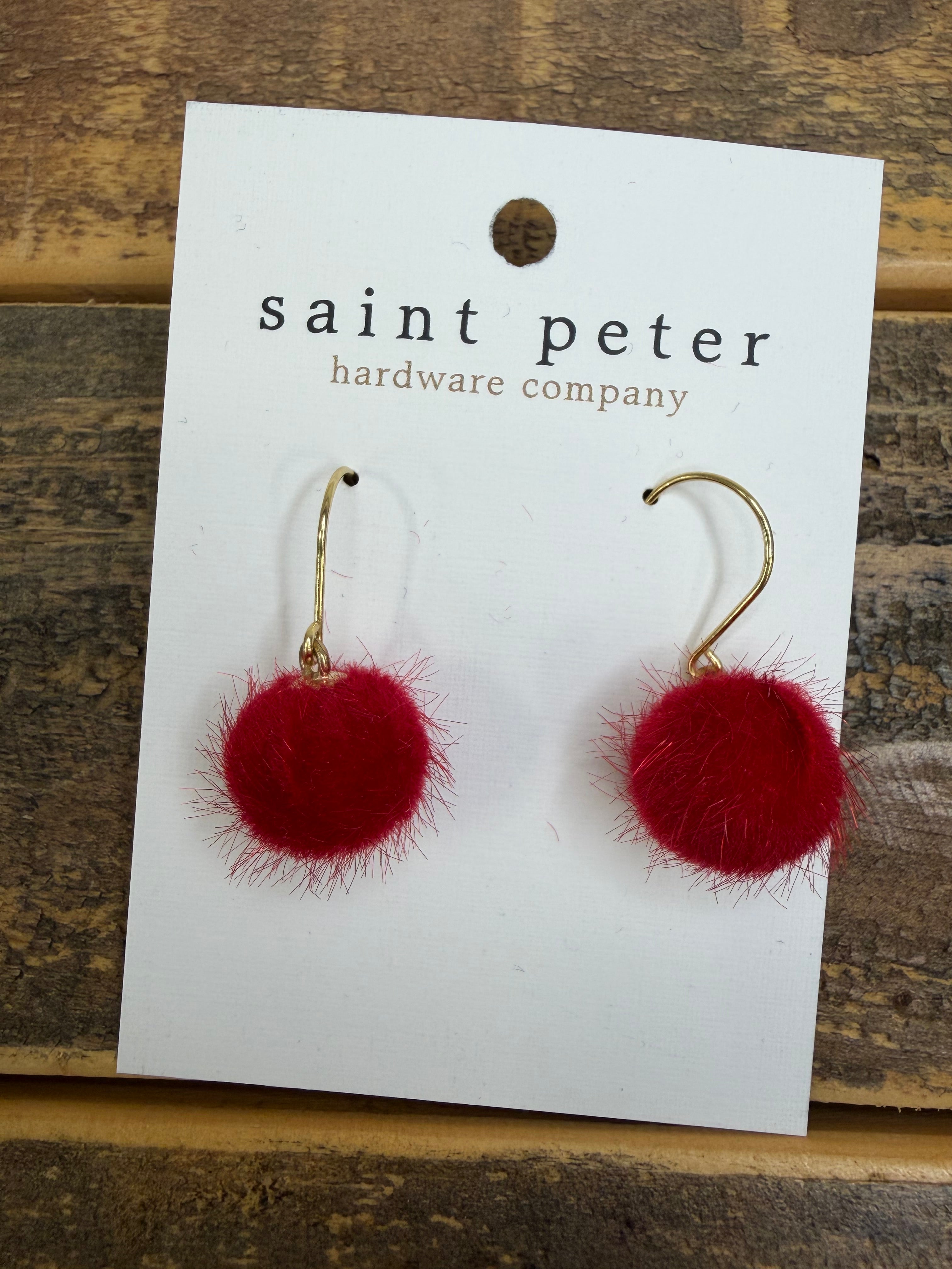 Fuzzy Red Ball Earrings Jewelry - Earrings St. Peter Hardware