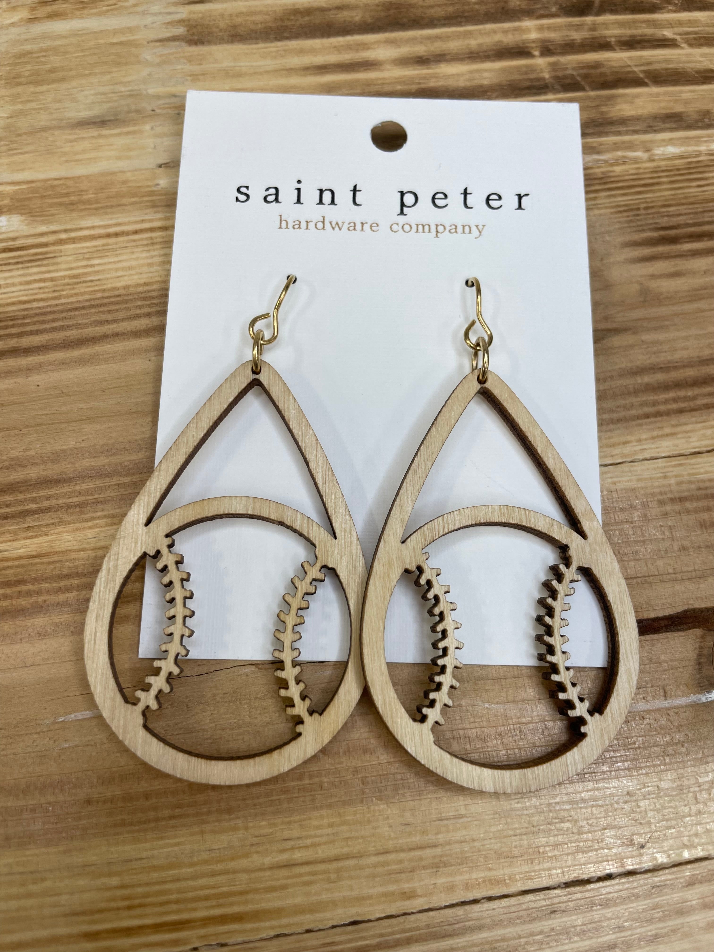 Large Wood Baseball Earrings Jewelry - Earrings SAINT PETER HARDWARE