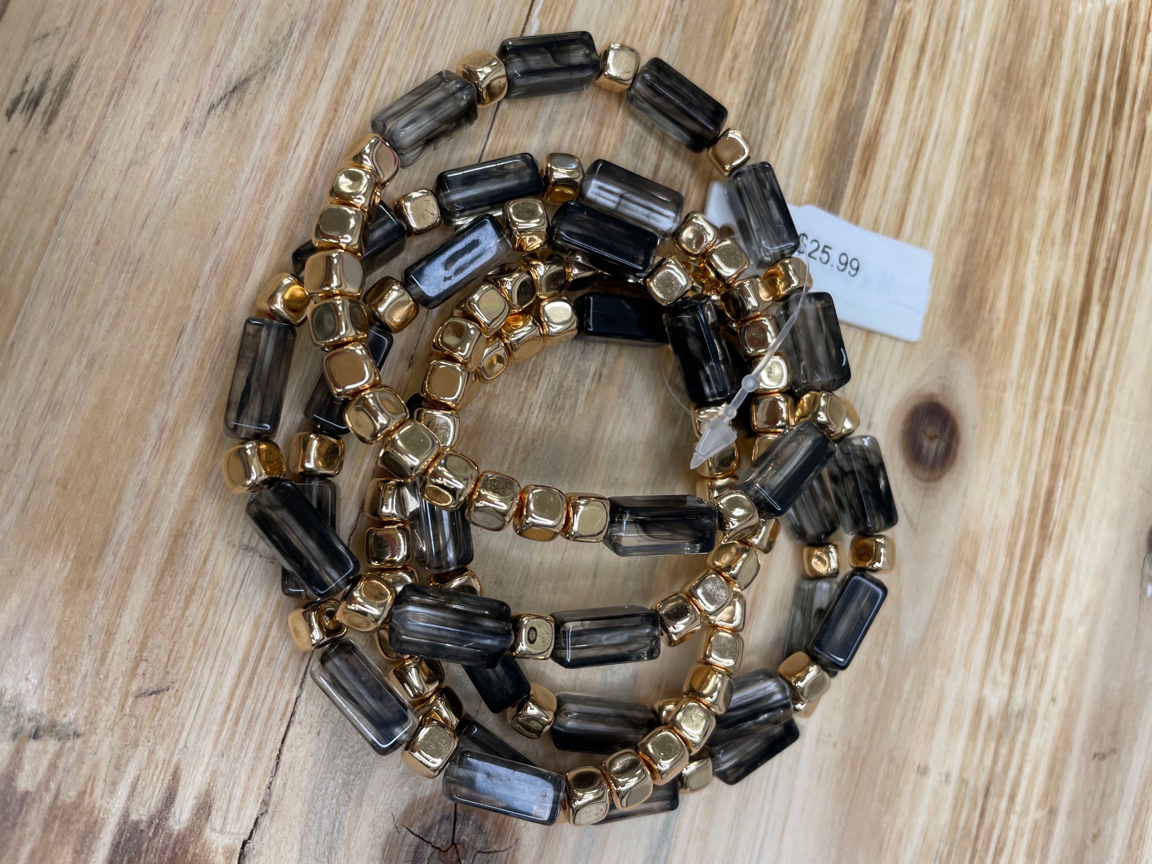 Black Acrylic and Gold Beaded Bracelet Set Jewelry- Bracelet WHAT'S HOT