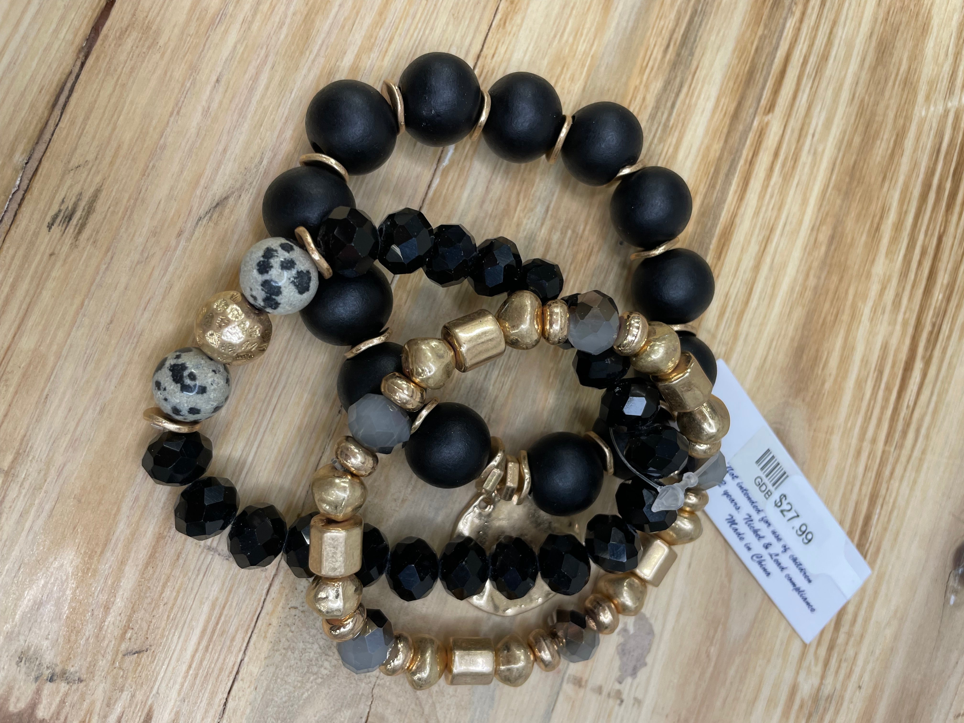 Black, Gold, Natural Stone Bracelet Set Jewelry- Bracelet WHAT'S HOT