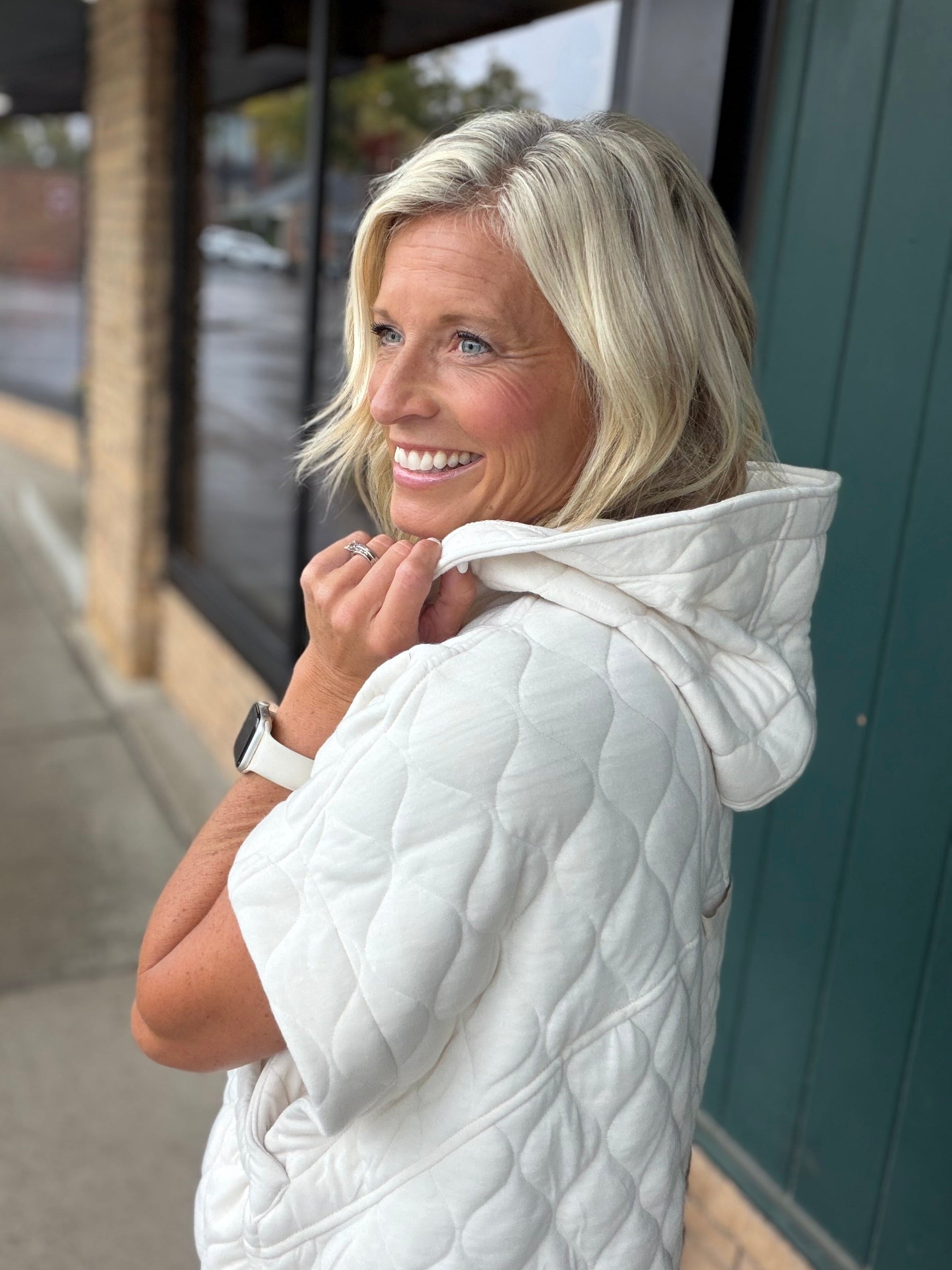 Bone Oversized Quilted Zip Hoodie Vest Outerwear - Vest RAE MODE