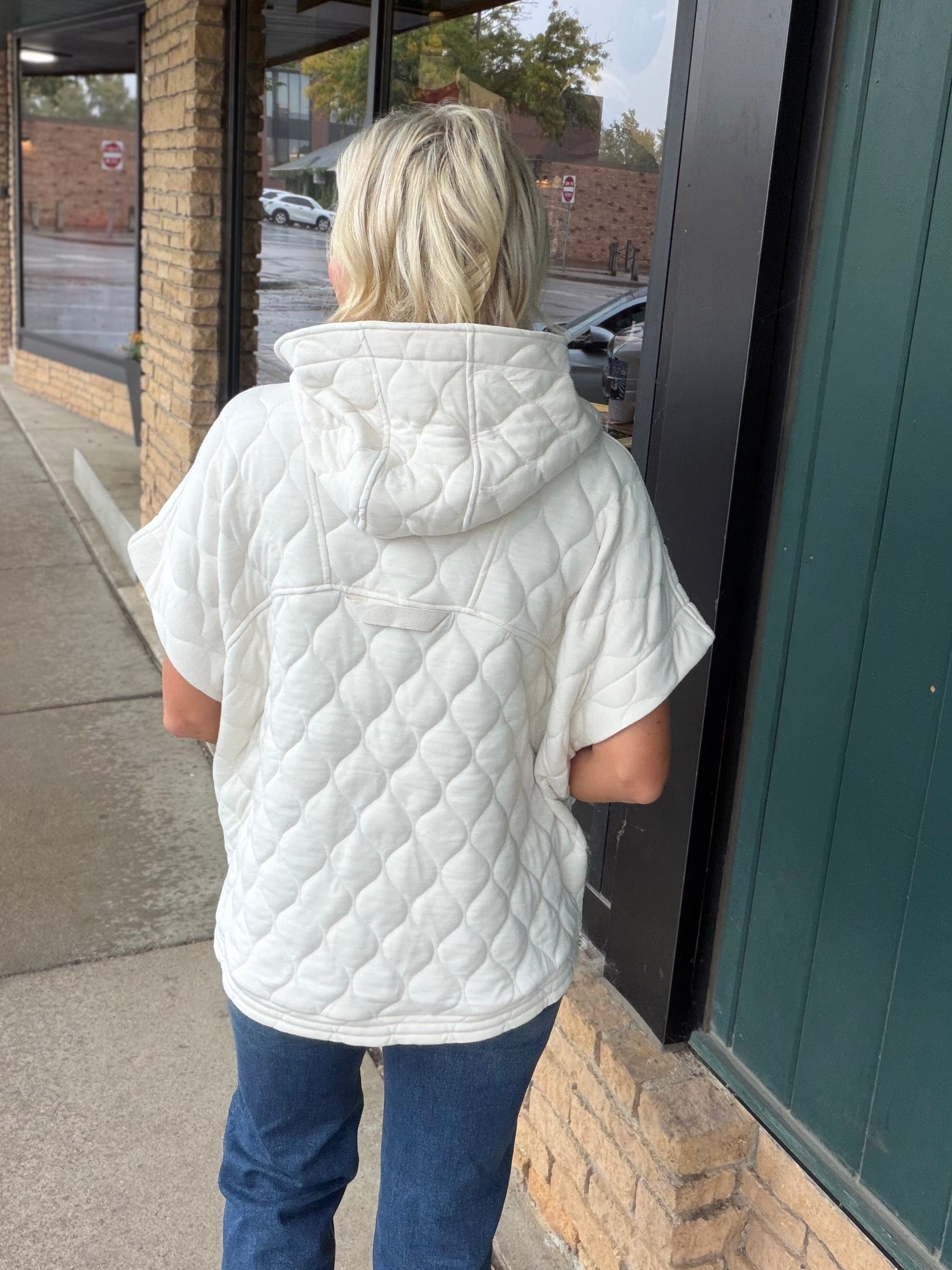 Bone Oversized Quilted Zip Hoodie Vest Outerwear - Vest RAE MODE