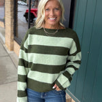 Forest Lime Striped Boatneck Sweater Top - Sweater WISHLIST
