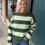 Forest Lime Striped Boatneck Sweater Top - Sweater WISHLIST
