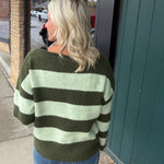Forest Lime Striped Boatneck Sweater Top - Sweater WISHLIST
