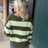 Forest Lime Striped Boatneck Sweater Top - Sweater WISHLIST