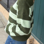 Forest Lime Striped Boatneck Sweater Top - Sweater WISHLIST