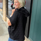 Black Oversized Quilted Zip Hoodie Vest Outerwear - Vest RAE MODE