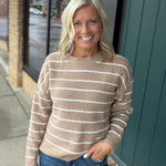 Latte Contrast Stripe Sweater Top - Sweater IN FEBRUARY