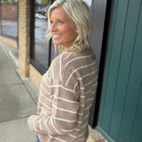 Latte Contrast Stripe Sweater Top - Sweater IN FEBRUARY