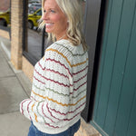 Cream Multi Crochet Scallop Stripe Sweater Top - Sweater IN FEBRUARY