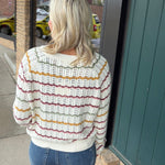 Cream Multi Crochet Scallop Stripe Sweater Top - Sweater IN FEBRUARY