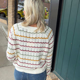 Cream Multi Crochet Scallop Stripe Sweater Top - Sweater IN FEBRUARY
