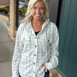 Ecru Check Plaid Snap Button Down Shacket Outerwear- Jackets HEM & THREAD