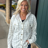 Ecru Check Plaid Snap Button Down Shacket Outerwear- Jackets HEM & THREAD