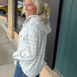 Ecru Check Plaid Snap Button Down Shacket Outerwear- Jackets HEM & THREAD