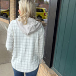 Ecru Check Plaid Snap Button Down Shacket Outerwear- Jackets HEM & THREAD