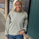 Faded Olive Stripe Contrast Panel Top Top - Sweatshirt DOE & RAE