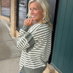 Faded Olive Stripe Contrast Panel Top Top - Sweatshirt DOE & RAE