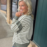 Faded Olive Stripe Contrast Panel Top Top - Sweatshirt DOE & RAE