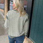 Faded Olive Stripe Contrast Panel Top Top - Sweatshirt DOE & RAE