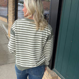Faded Olive Stripe Contrast Panel Top Top - Sweatshirt DOE & RAE