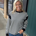 Black Stripe Contrast Panel Top Top- Sweatshirt DOE & RAE