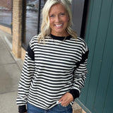 Black Stripe Contrast Panel Top Top- Sweatshirt DOE & RAE