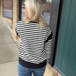 Black Stripe Contrast Panel Top Top- Sweatshirt DOE & RAE