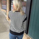 Black Stripe Contrast Panel Top Top- Sweatshirt DOE & RAE