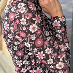 Black Multi Floral Print Mesh Mock Neck Top Tops- Blouses HEM & THREAD