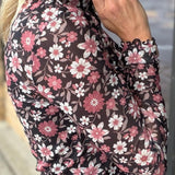 Black Multi Floral Print Mesh Mock Neck Top Tops- Blouses HEM & THREAD