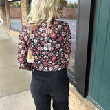 Black Multi Floral Print Mesh Mock Neck Top Tops- Blouses HEM & THREAD