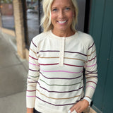 Oatmeal Pink Multi Stripe Raglan Pullover Top - Sweater STACCATO